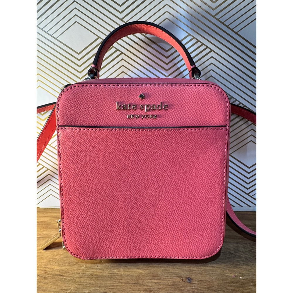 NWOT  Kate Spade New York Pink Saffiano Leather Square Crossbody Bag